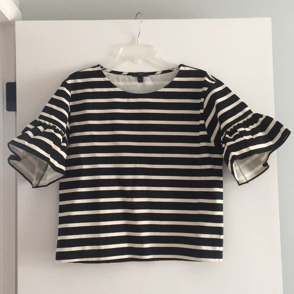 JCrew striped ruffle sleeve top. Size S.